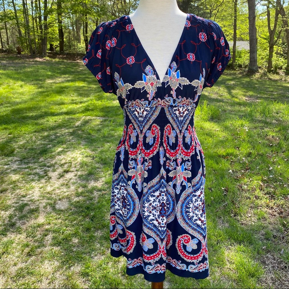 LAUNDRY SHELLI SEGAL DRESS BLUE RED SHORT SLEEVE Size S